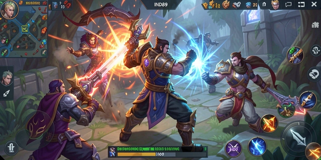 Screenshot gameplay IND89 yang menunjukkan aksi seru di arena MOBA.