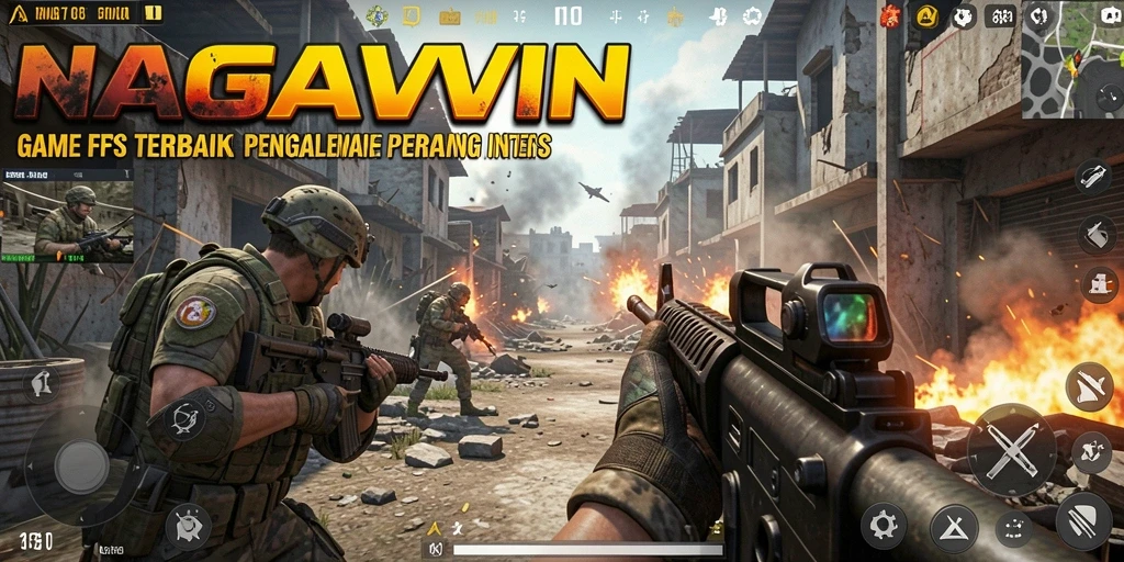 Screenshot gameplay NAGAWIN menampilkan aksi tembak-menembak yang intens.