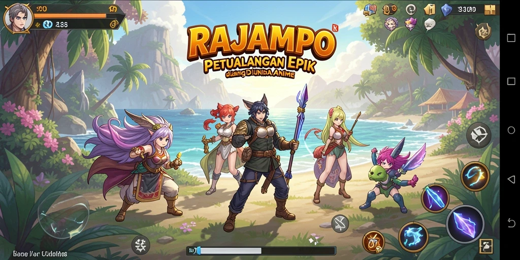 Screenshot RAJAMPO menampilkan karakter Anime yang beraksi dalam pertempuran seru.