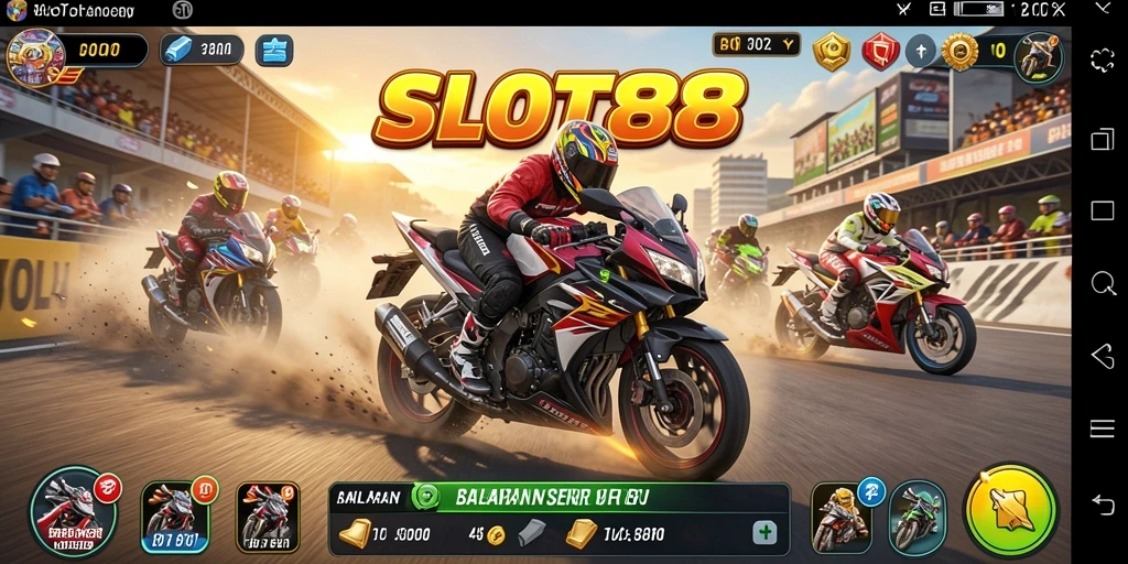 Tampilan gameplay balapan motor yang seru dan menantang.