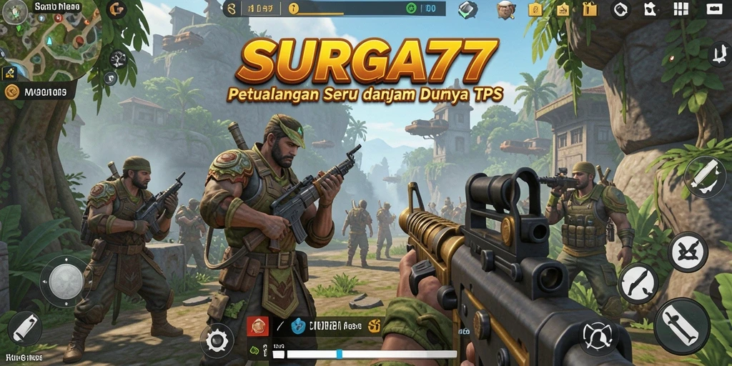 Screenshot gameplay SURGA77 menunjukkan aksi mendebarkan dalam TPS.