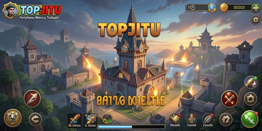 Screenshot gameplay menunjukkan pertarungan menara yang mendebarkan di TOPJITU.
